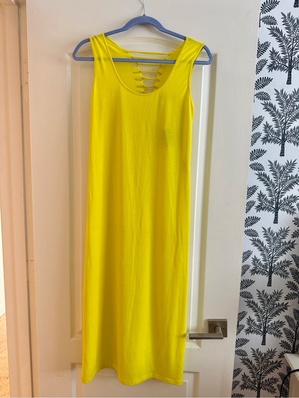 BLQ.MKT Blaque Market Yellow Ladder Lace-Up Tassel Back Midi Dress